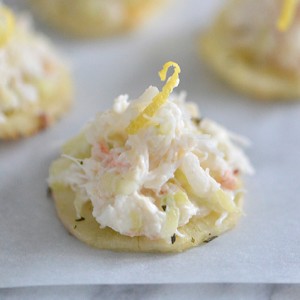 Crab Salad Canapes Served on Yuca Chips