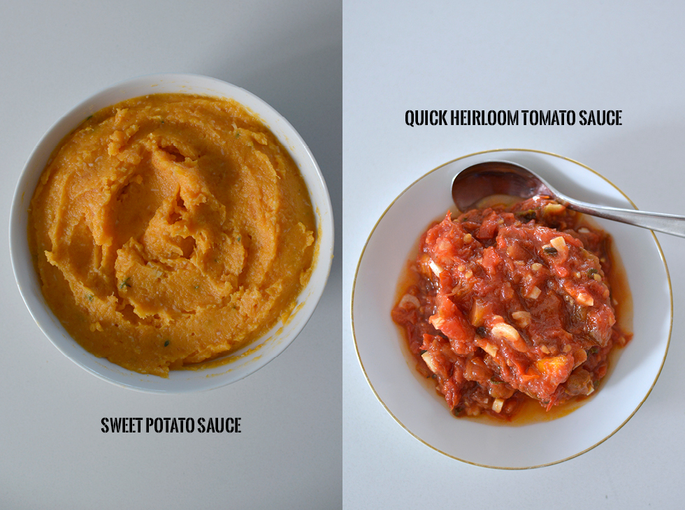 A Duo of Sauces for Pizza: Sweet Potato and Heirloom Tomato