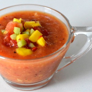 unusual Gazpacho with grilled Mangoes