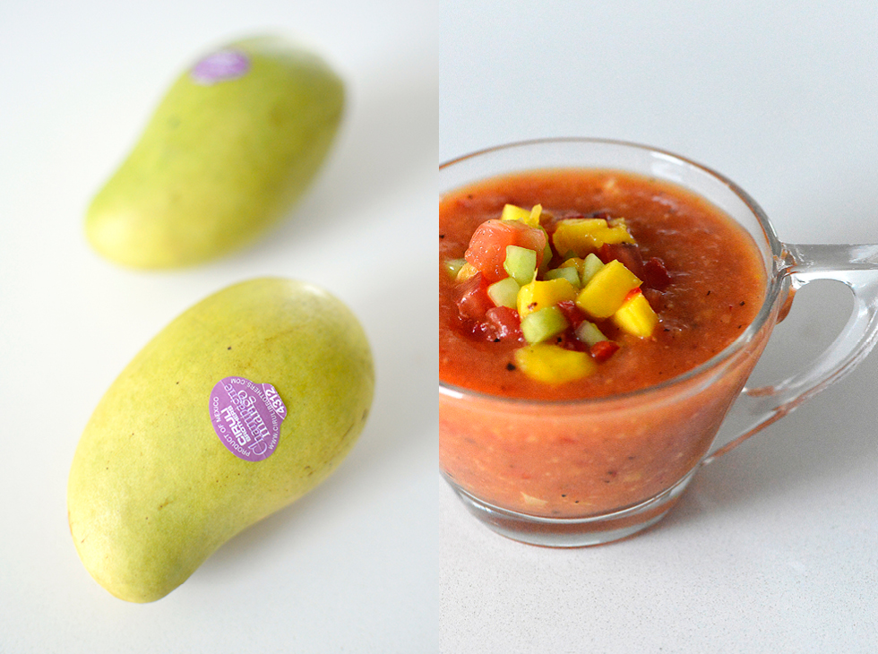 unusual Gazpacho with grilled Mangoes