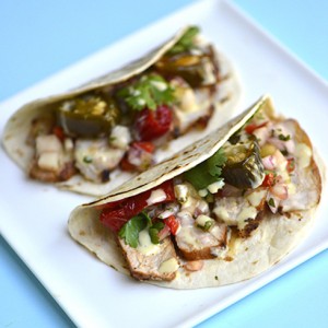 Taco Bar: Grilled Mole-Marinated Pork with Salsa and Pickled Jalapeño