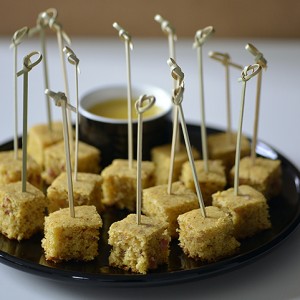 Bacon & Rum-Infused Cornbread Cubes with Cognac Butter Dipping Sauce