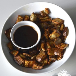 Meatless BBQ: Spiced-up Eggplant & Baby Potatoes with Bourbon Dip