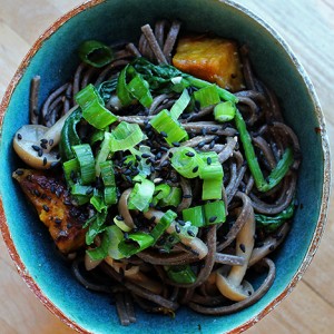 Soba with Miso Butter, Kabocha and Mushroom