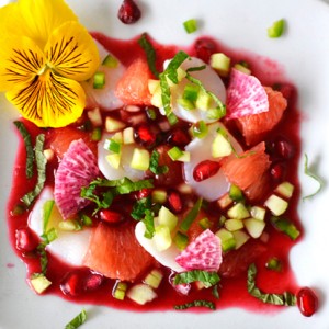 A Colorful and Festive Scallop Ceviche with Blood Orange Sauce