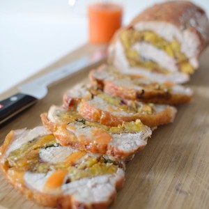 HOBNOBMAG Recipe Stuffed Pork Loin with Caramelized Plantains