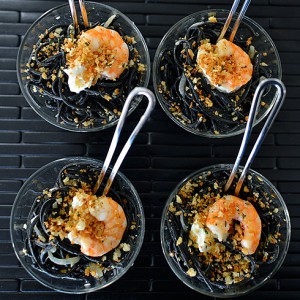 Pitch Black Squid Ink Pasta with Shrimp & Toasted Breadcrumbs