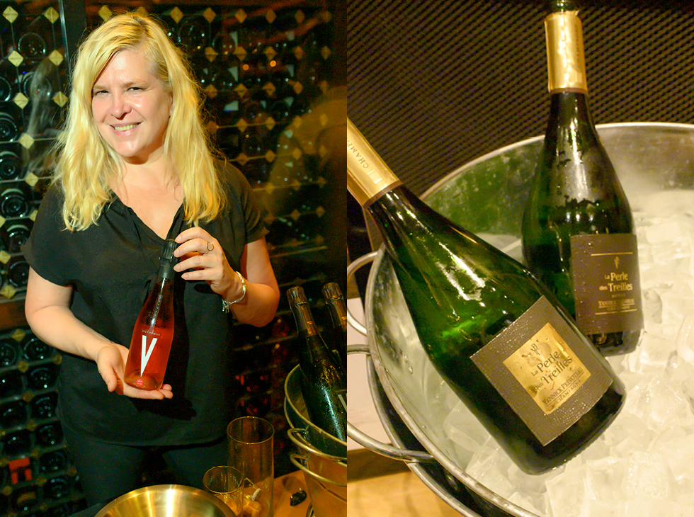 Hobnob Magazine's founder Ellen Swandiak at the Victorieux champagne tasting holding her favorite bottle.