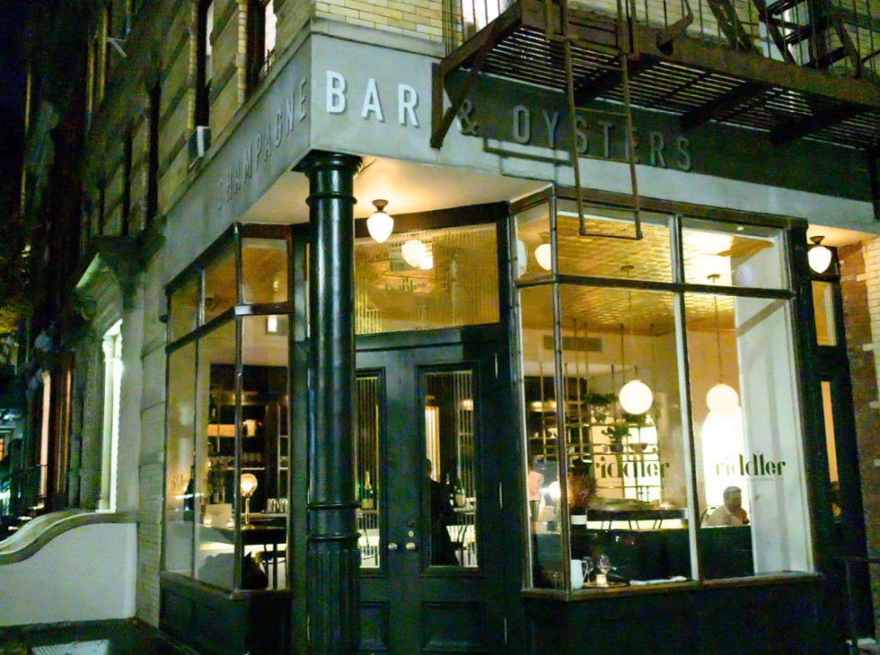 hobnobmag review of The Riddler champagne bar NYC, the outside.