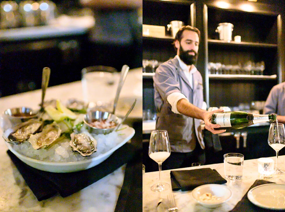 The Riddler NYC, oysters and Drew Farquhar at the bar.